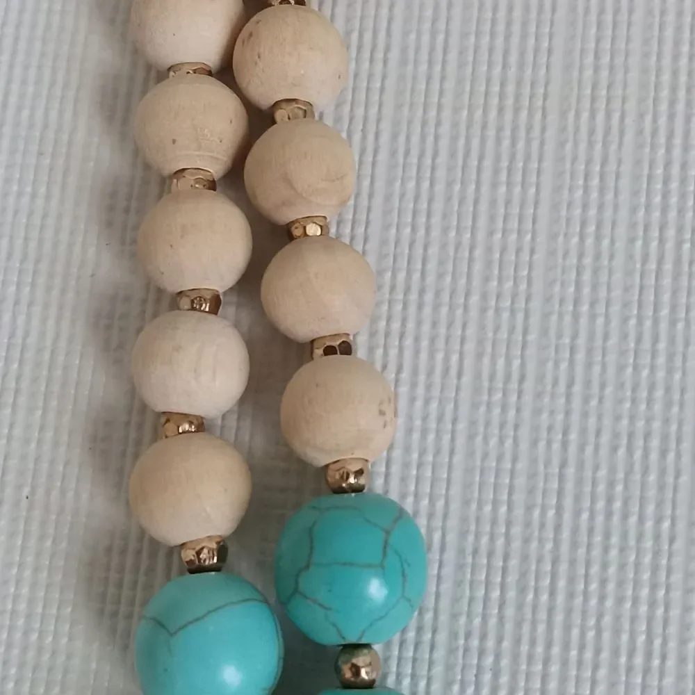 Colorful Wood & Plastic Beaded Round Faceted Pendant Bohemian Tassel Necklace
